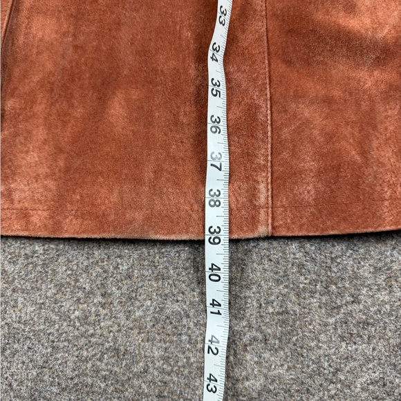 Massini Rust Brown Suede Leather Mid Length Button Front Car Coat Women’s Large - Picture 8 of 9